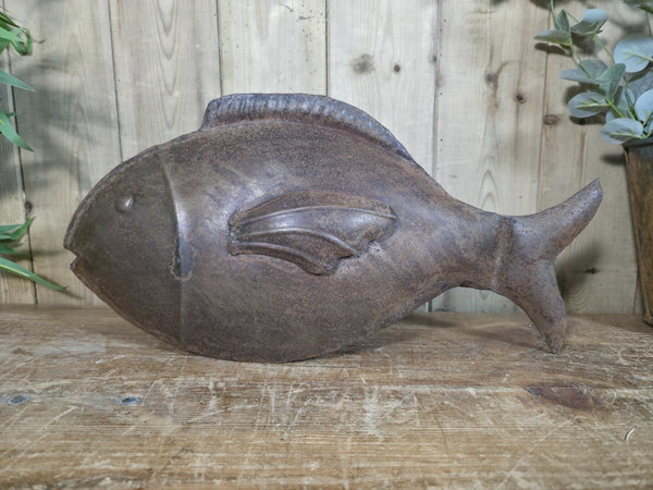 Rustic Reclaimed Recycled Tin Metal Puffer Fish Garden Ornament Sculpture