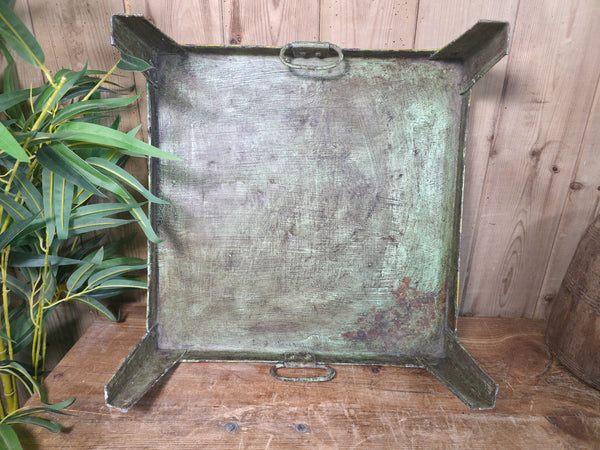 Vintage Indian Hand Painted Low Metal Bajot Coffee Side Table Plant Stand