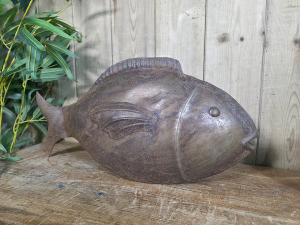 Rustic Reclaimed Recycled Tin Metal Puffer Fish Garden Ornament Sculpture