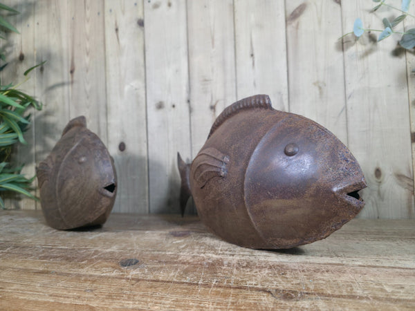 Rustic Reclaimed Recycled Tin Metal Puffer Fish Garden Ornament Sculpture
