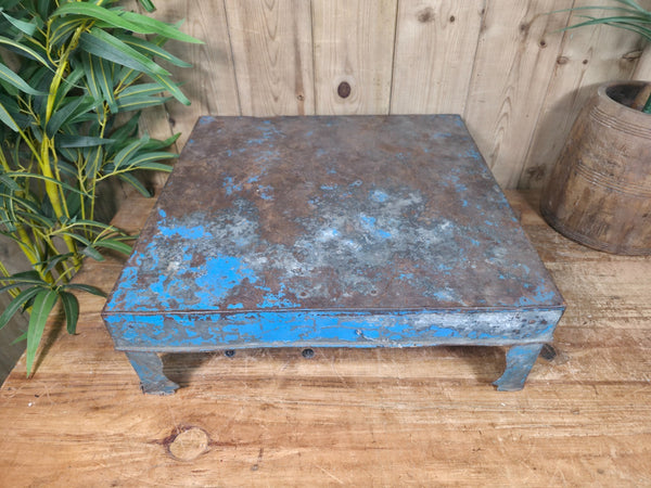 Vintage Indian Hand Painted Low Metal Bajot Coffee Side Table Plant Stand