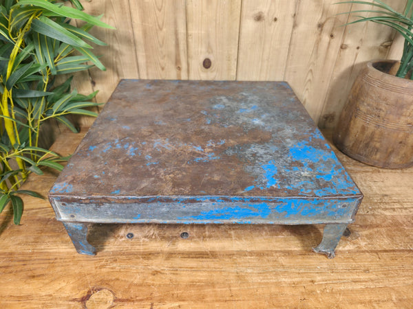 Vintage Indian Hand Painted Low Metal Bajot Coffee Side Table Plant Stand