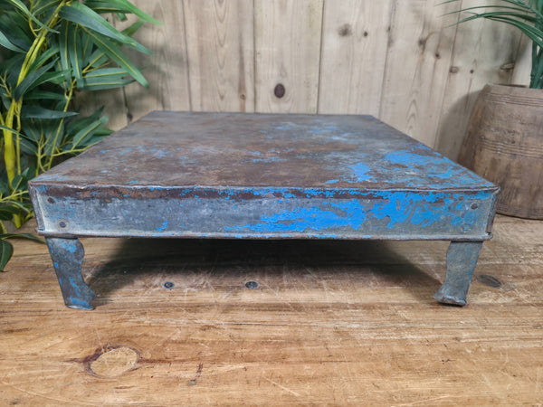 Vintage Indian Hand Painted Low Metal Bajot Coffee Side Table Plant Stand