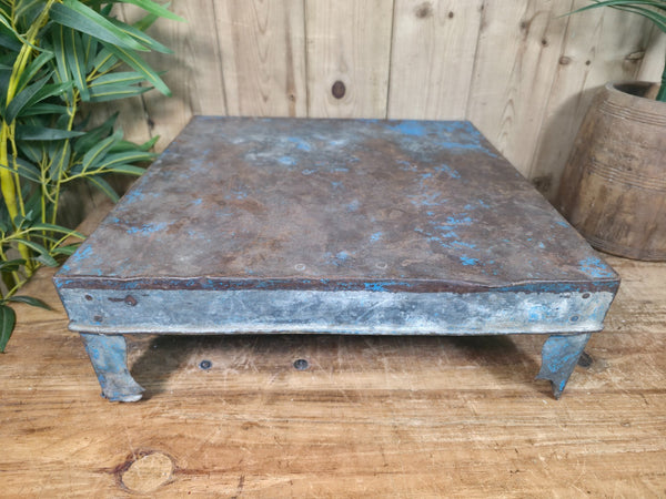 Vintage Indian Hand Painted Low Metal Bajot Coffee Side Table Plant Stand