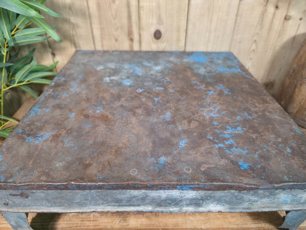 Vintage Indian Hand Painted Low Metal Bajot Coffee Side Table Plant Stand