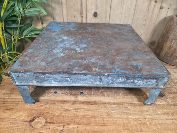 Vintage Indian Hand Painted Low Metal Bajot Coffee Side Table Plant Stand