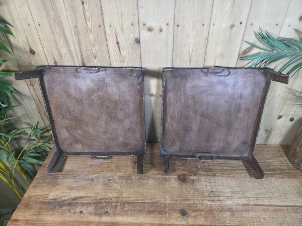 Vintage Indian Hand Painted Low Metal Bajot Coffee Side Table Plant Stand