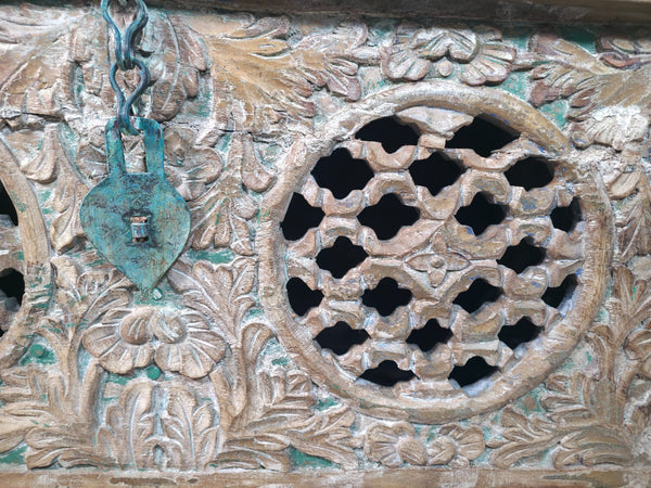 Vintage Reclaimed Indian Hand Carved Solid Wooden Ottoman Blanket Box Trunk
