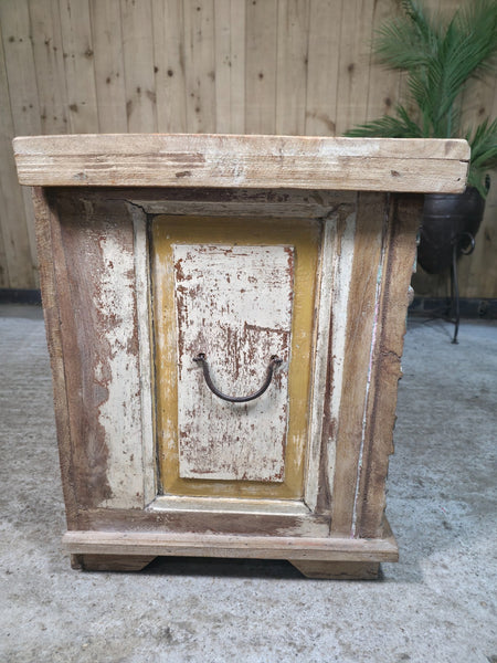 Vintage Reclaimed Indian Hand Carved Solid Wooden Ottoman Blanket Box Trunk