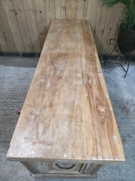 Vintage Reclaimed Indian Hand Carved Solid Wooden Ottoman Blanket Box Trunk