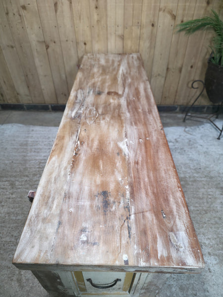 Vintage Reclaimed Indian Hand Carved Solid Wooden Ottoman Blanket Box Trunk