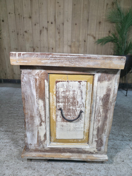 Vintage Reclaimed Indian Hand Carved Solid Wooden Ottoman Blanket Box Trunk