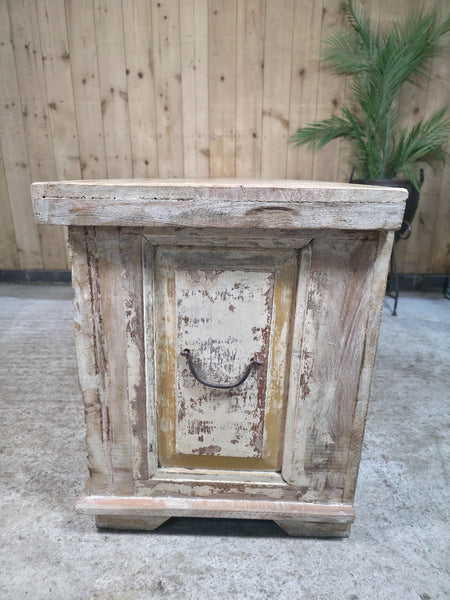 Vintage Reclaimed Indian Hand Carved Solid Wooden Ottoman Blanket Box Trunk