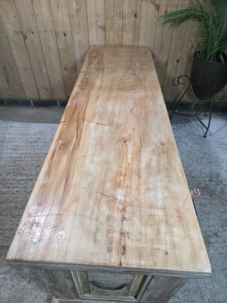 Vintage Reclaimed Indian Hand Carved Solid Wooden Ottoman Blanket Box Trunk