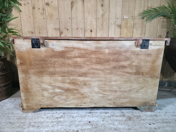 Vintage Reclaimed Indian Hand Carved Solid Wooden Ottoman Blanket Box Trunk