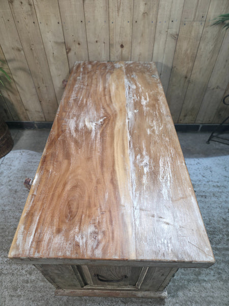 Vintage Reclaimed Indian Hand Carved Solid Wooden Ottoman Blanket Box Trunk