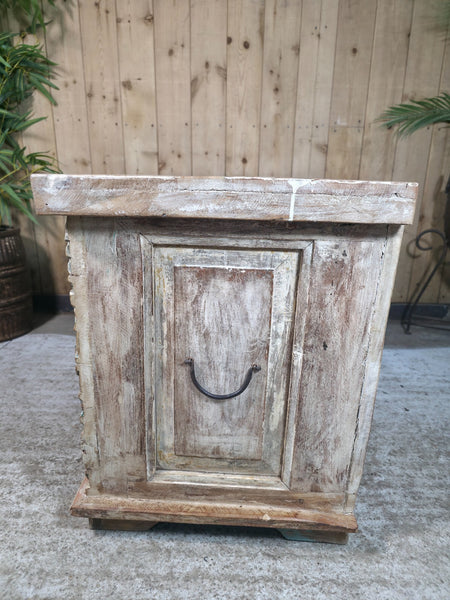 Vintage Reclaimed Indian Hand Carved Solid Wooden Ottoman Blanket Box Trunk