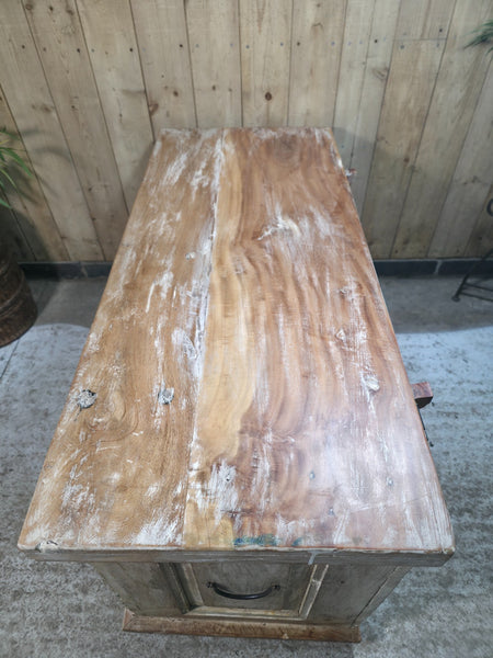 Vintage Reclaimed Indian Hand Carved Solid Wooden Ottoman Blanket Box Trunk