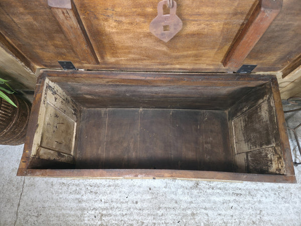 Vintage Reclaimed Indian Hand Carved Solid Wooden Ottoman Blanket Box Trunk