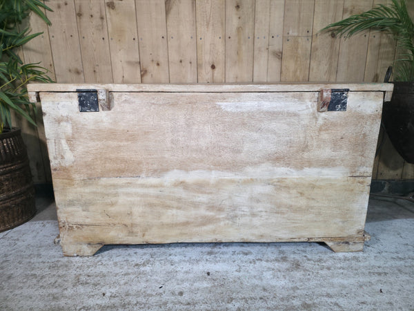 Vintage Reclaimed Indian Hand Carved Solid Wooden Ottoman Blanket Box Trunk
