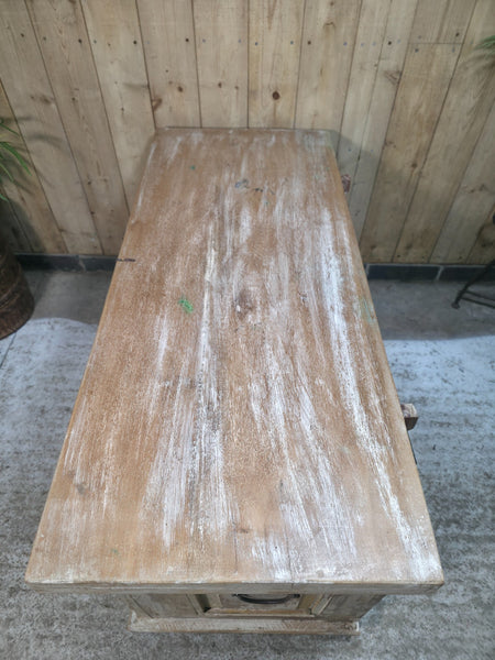 Vintage Reclaimed Indian Hand Carved Solid Wooden Ottoman Blanket Box Trunk