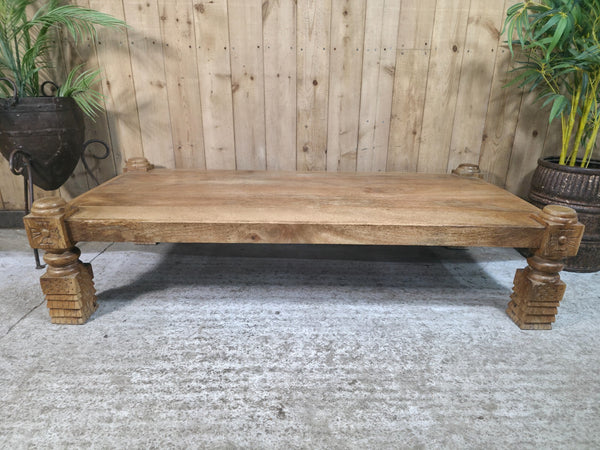 Rustic Hand Carved Indian Solid Mango Wood Low Coffee Table