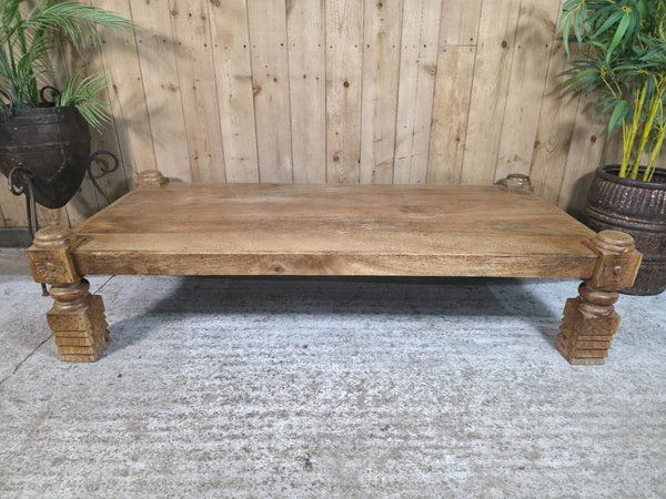 Rustic Hand Carved Indian Solid Mango Wood Low Coffee Table