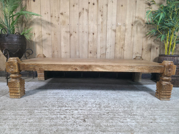 Rustic Hand Carved Indian Solid Mango Wood Low Coffee Table
