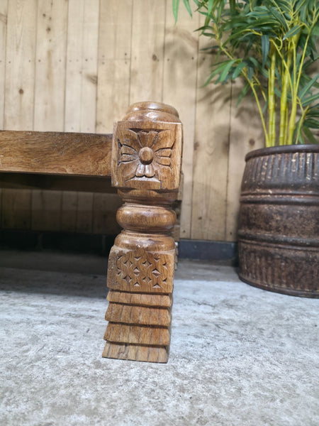 Rustic Hand Carved Indian Solid Mango Wood Low Coffee Table