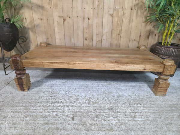 Rustic Hand Carved Indian Solid Mango Wood Low Coffee Table