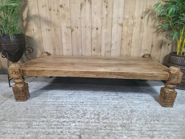 Rustic Hand Carved Indian Solid Mango Wood Low Coffee Table