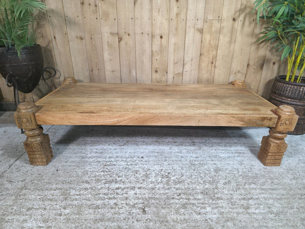 Rustic Hand Carved Indian Solid Mango Wood Low Coffee Table