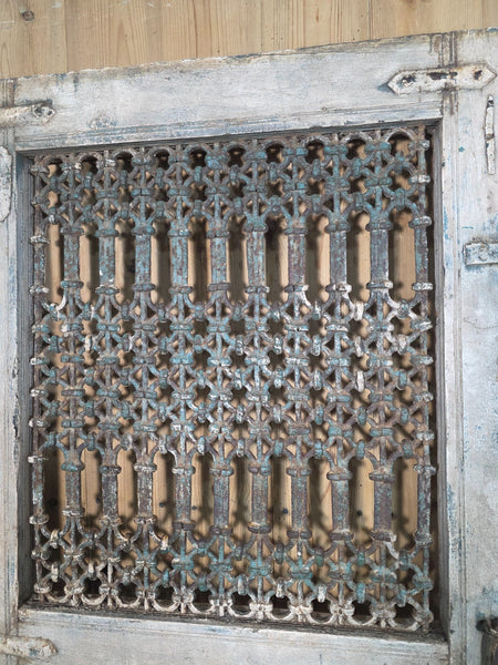 Old Vintage Antique Pair Indian Hardwood Doors Gates With Ironwork Room Divider