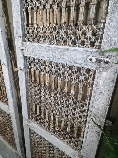 Old Vintage Antique Pair Indian Hardwood Doors Gates With Ironwork Room Divider