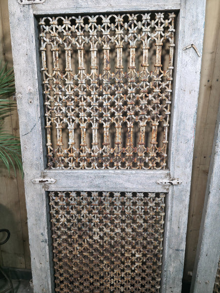 Old Vintage Antique Pair Indian Hardwood Doors Gates With Ironwork Room Divider
