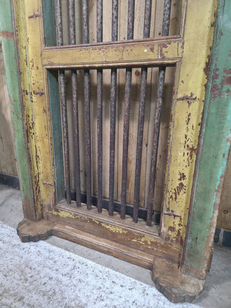Large Vintage Rustic Indian Hardwood Window Frame Ironwork Screen Divider Table