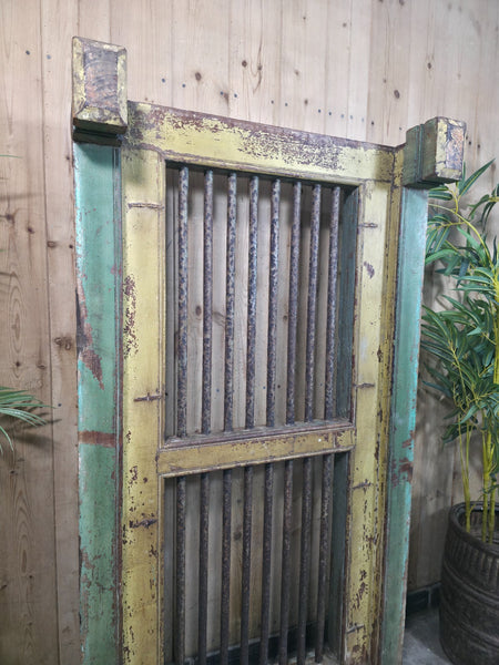 Large Vintage Rustic Indian Hardwood Window Frame Ironwork Screen Divider Table