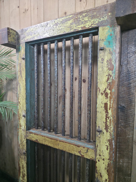 Large Vintage Rustic Indian Hardwood Window Frame Ironwork Screen Divider Table