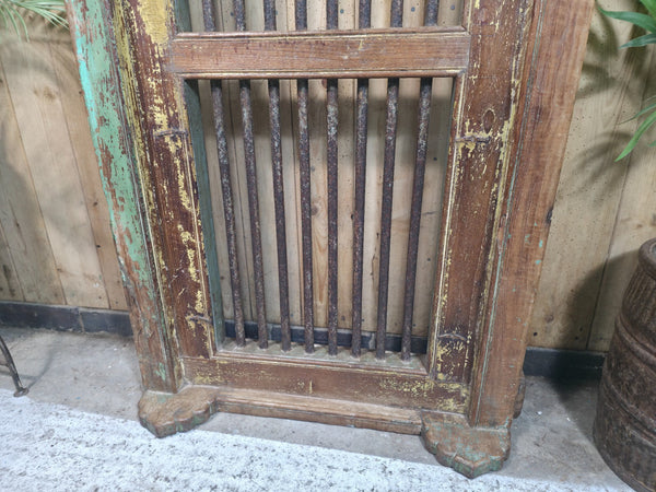 Large Vintage Rustic Indian Hardwood Window Frame Ironwork Screen Divider Table