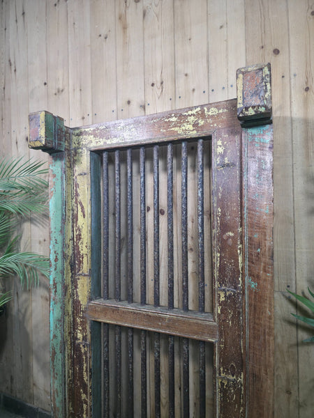 Large Vintage Rustic Indian Hardwood Window Frame Ironwork Screen Divider Table