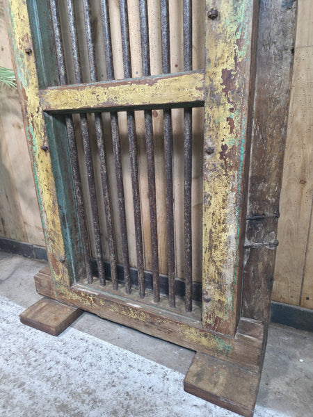Large Vintage Rustic Indian Hardwood Window Frame Ironwork Screen Divider Table