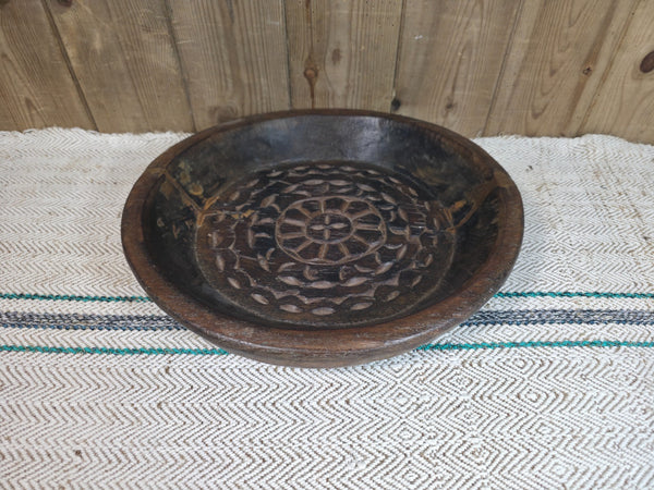 Vintage Rustic Wabi Sabi Indian Hand Carved Wooden Dough Bowl