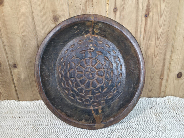 Vintage Rustic Wabi Sabi Indian Hand Carved Wooden Dough Bowl