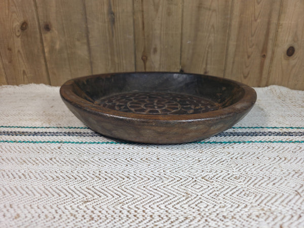 Vintage Rustic Wabi Sabi Indian Hand Carved Wooden Dough Bowl