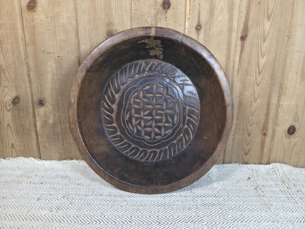 Vintage Rustic Wabi Sabi Indian Hand Carved Wooden Dough Bowl