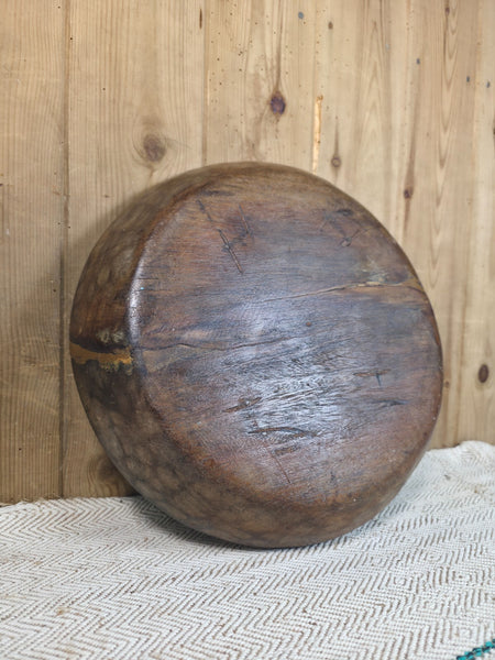 Vintage Rustic Wabi Sabi Indian Hand Carved Wooden Dough Bowl