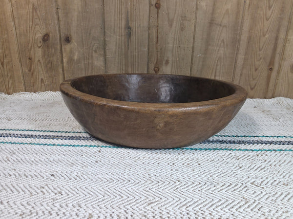 Vintage Rustic Wabi Sabi Indian Hand Carved Wooden Dough Bowl
