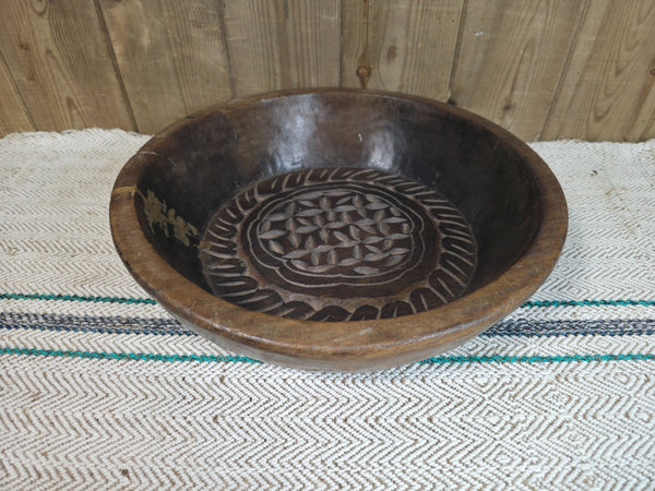 Vintage Rustic Wabi Sabi Indian Hand Carved Wooden Dough Bowl