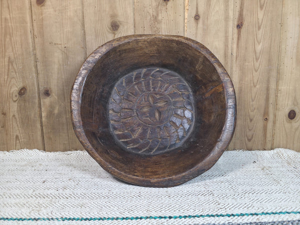 Vintage Rustic Wabi Sabi Indian Hand Carved Wooden Dough Bowl