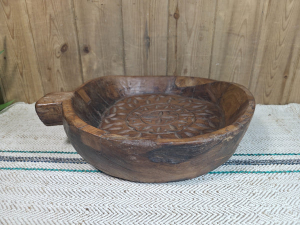 Vintage Rustic Wabi Sabi Indian Hand Carved Wooden Dough Bowl